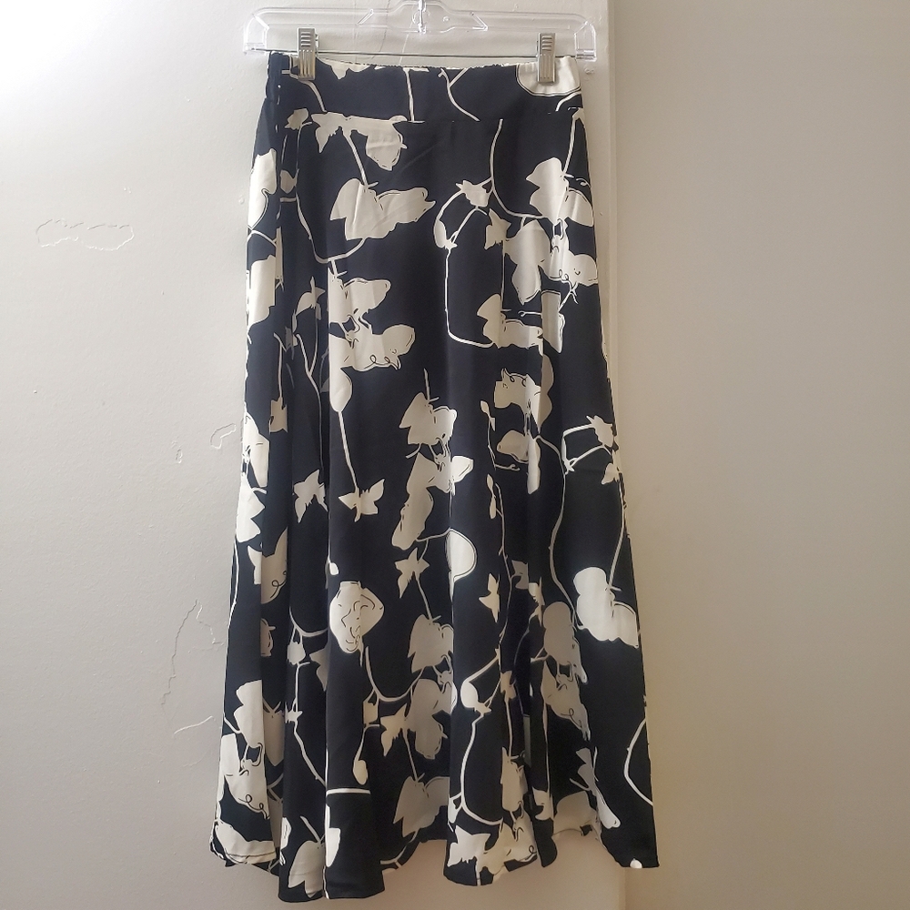 Black and white floral midi skirt